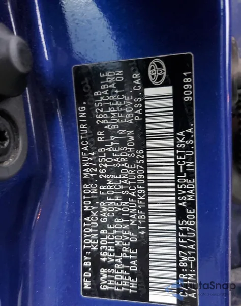 2015 Toyota Camry Le from USA, damaged, VIN 4T1BF1FK9FU907526